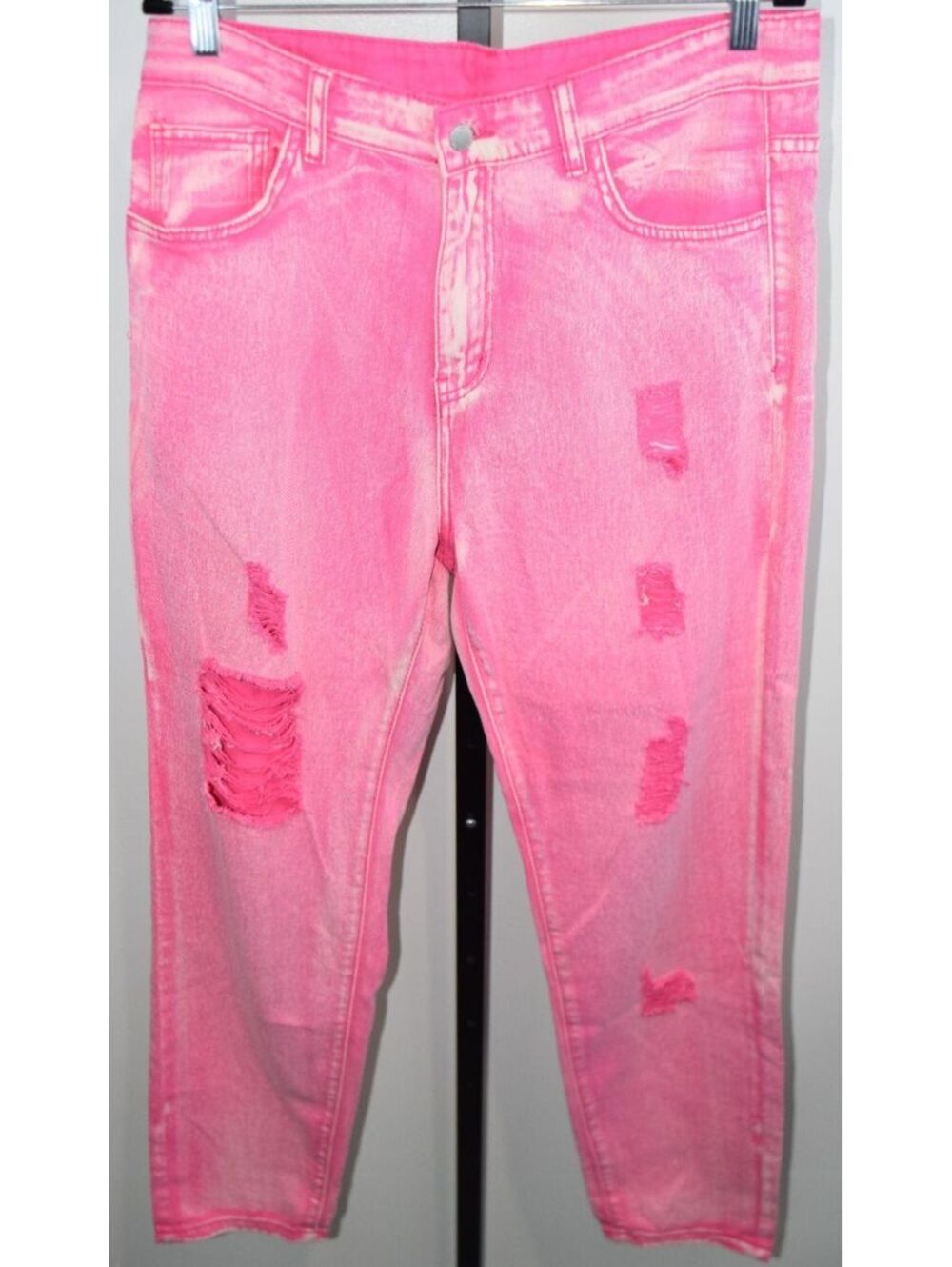SHEIN Women's Size L Bright Pink Acid Wash Ripped Distressed Skinny Denim Jeans